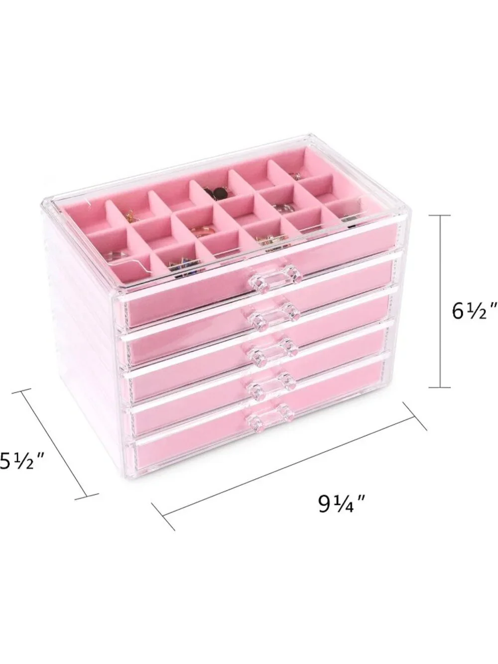 Acrylic Pink Jewelry Box5 Drawer Organizer 61 Grid Earring Bracelet Storage